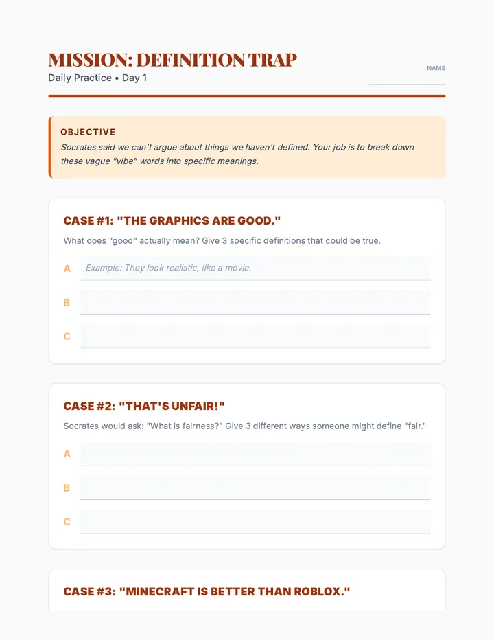 Definition Trap Worksheet