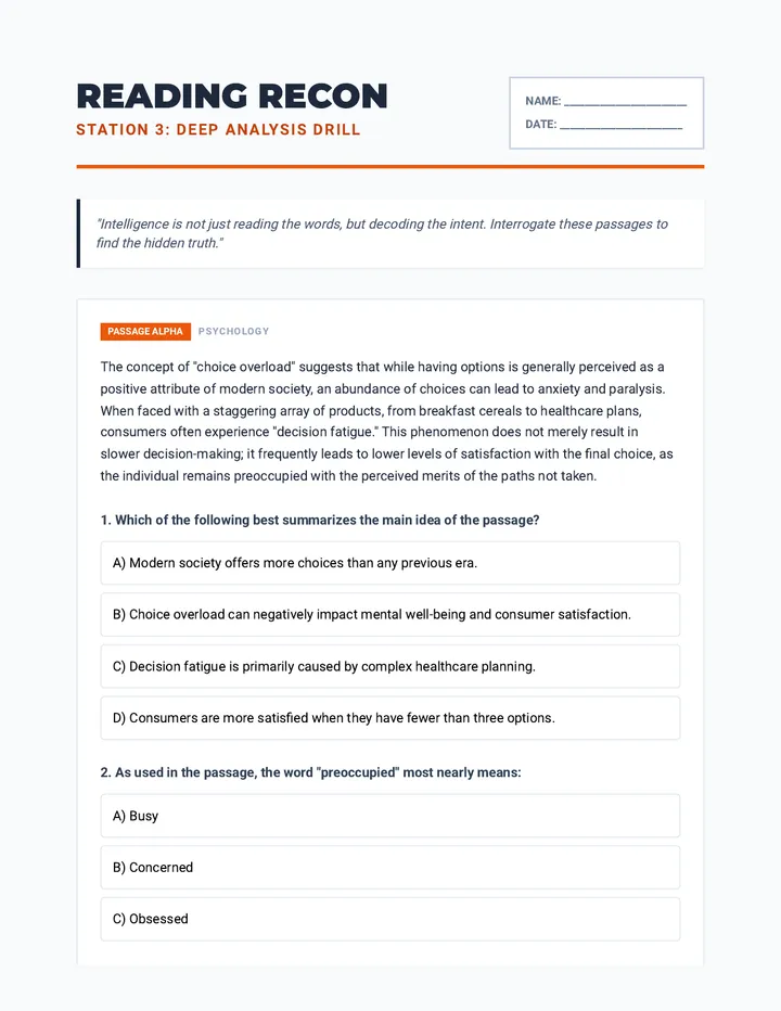 Reading Recon Worksheet
