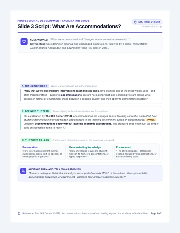 Accommodations Presenter Script Guide