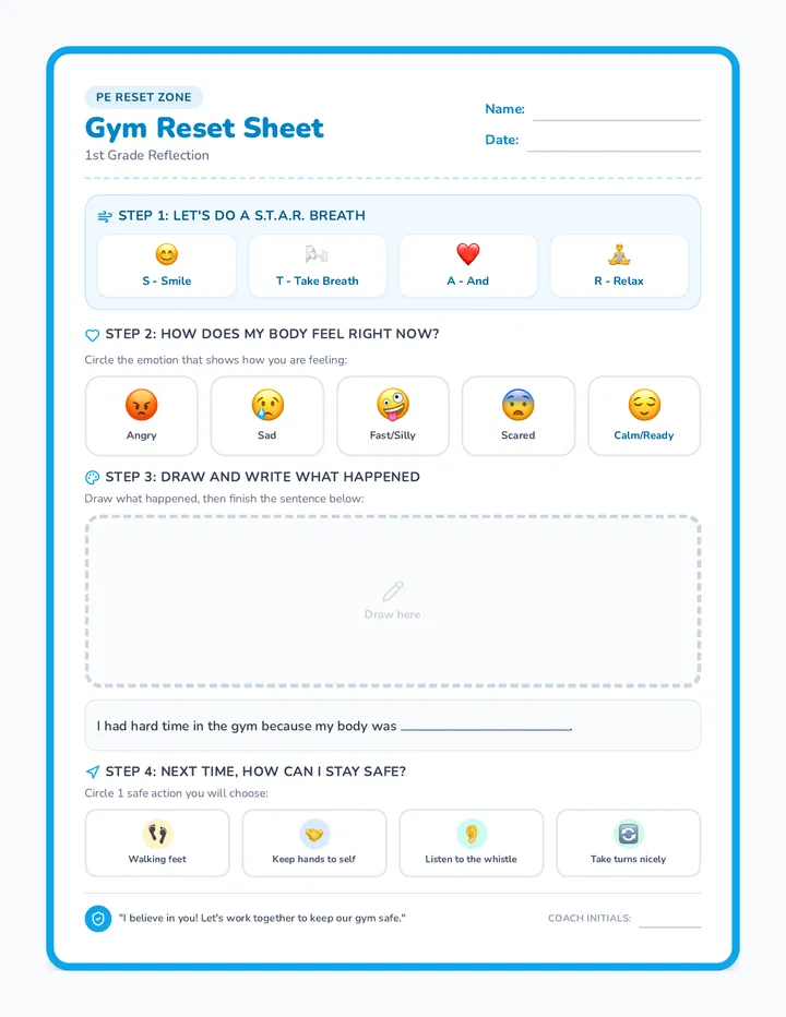 First Grade Reset Sheet