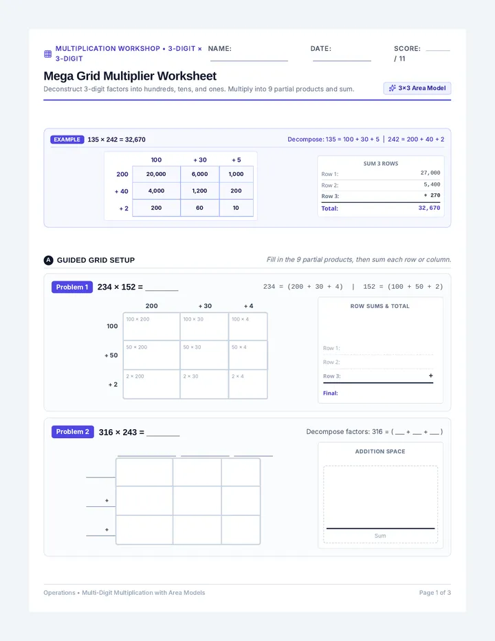 Mega Grid Multiplier Worksheet