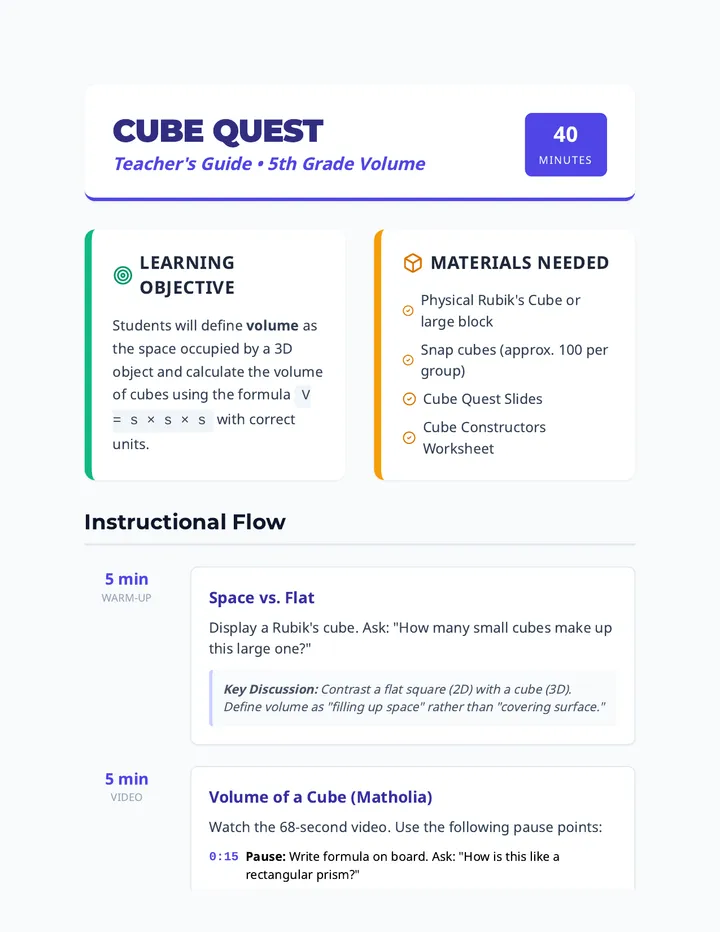 Cube Quest Teacher Guide