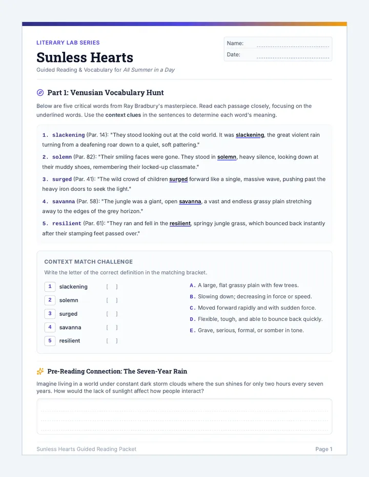 Sunless Hearts Worksheet