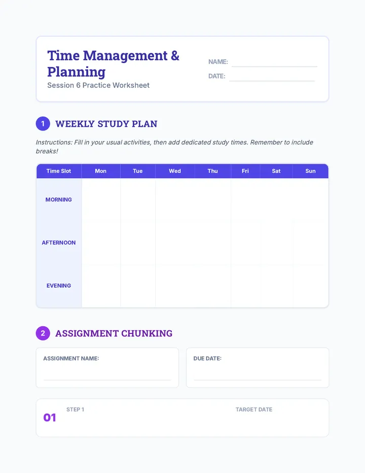 Time Management and Planning Worksheet