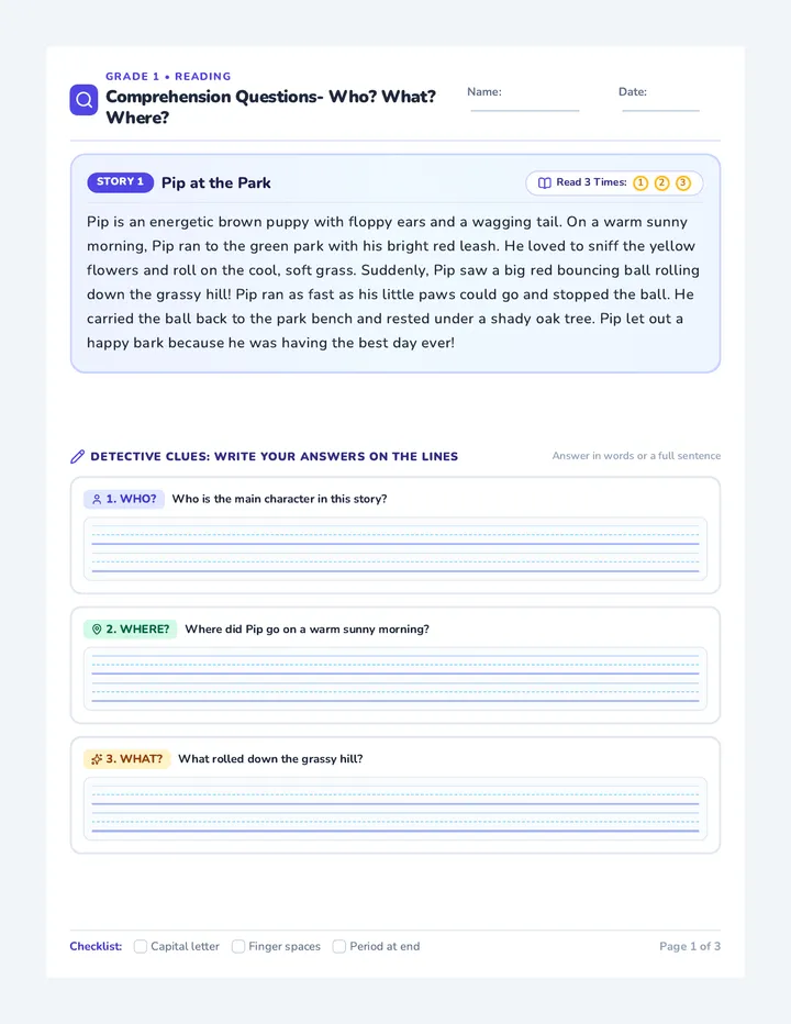 Story Sleuths Passages Worksheet