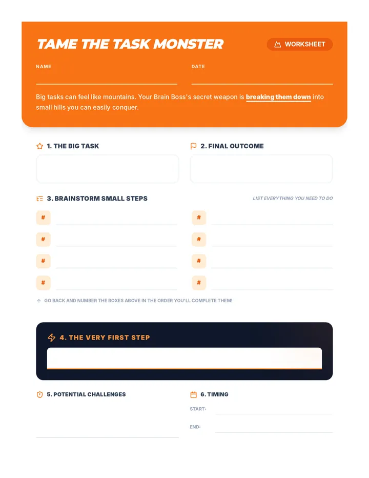 Breaking Down Big Tasks Worksheet