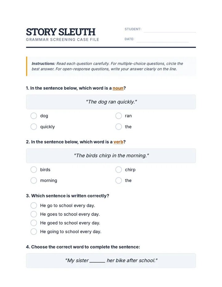 Story Sleuth Screening Quiz