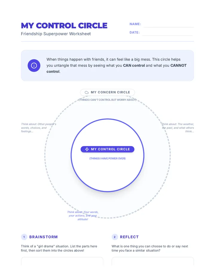 Control Circle Worksheet