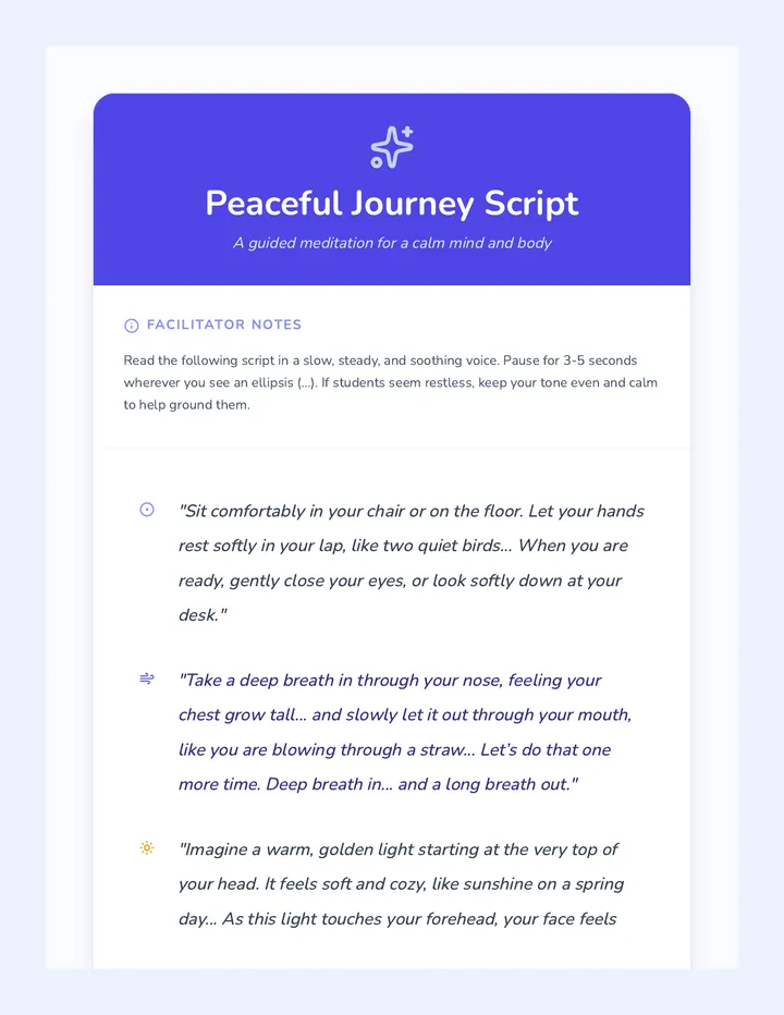 Peaceful Journey Script