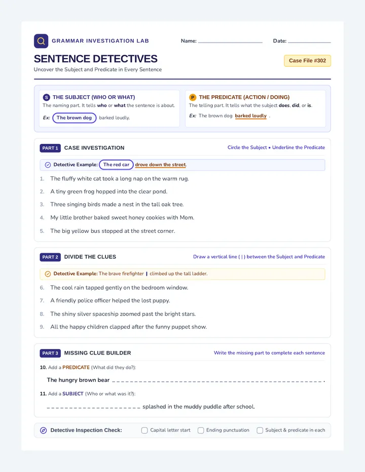 Sentence Detectives Worksheet