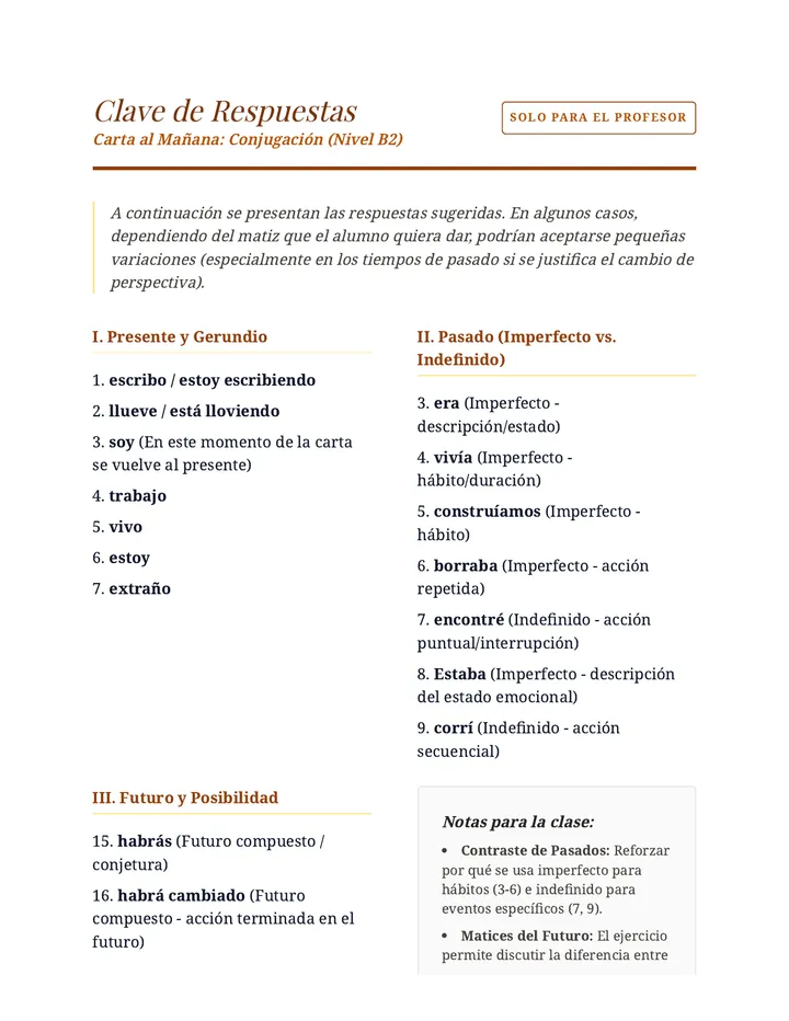 Carta al Mañana Clave de Respuestas