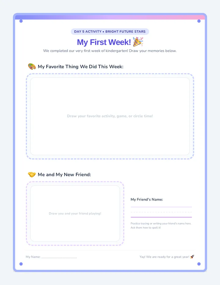 First Week Memories Worksheet