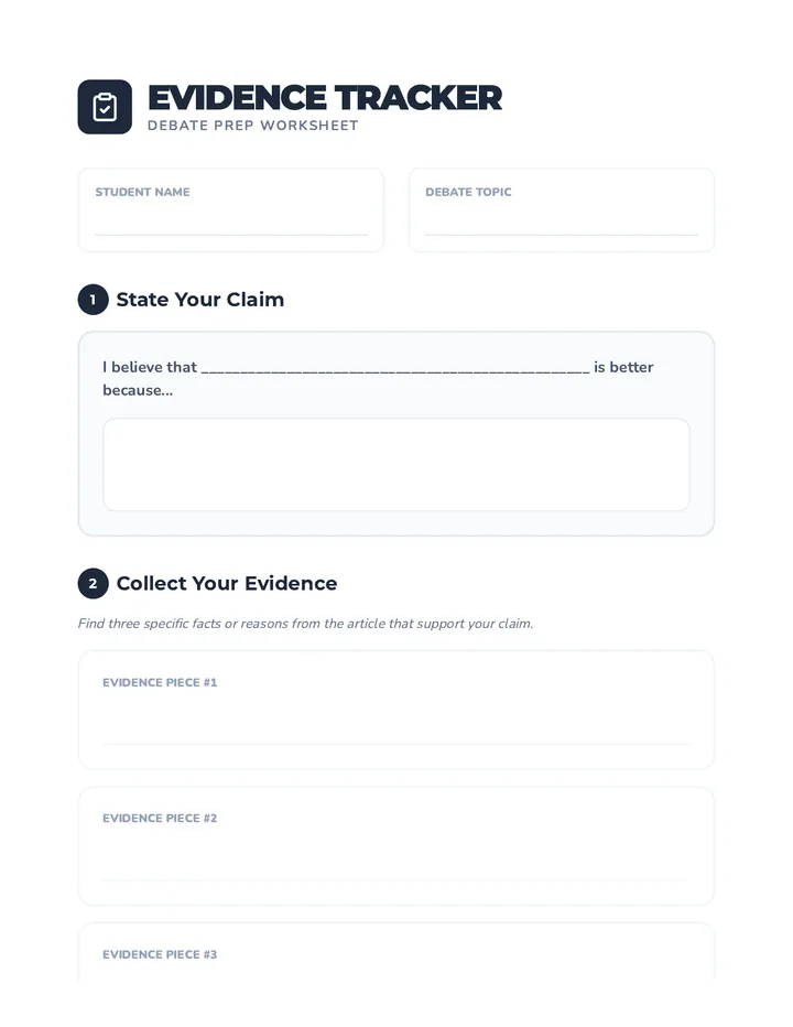 Great Debate Evidence Tracker