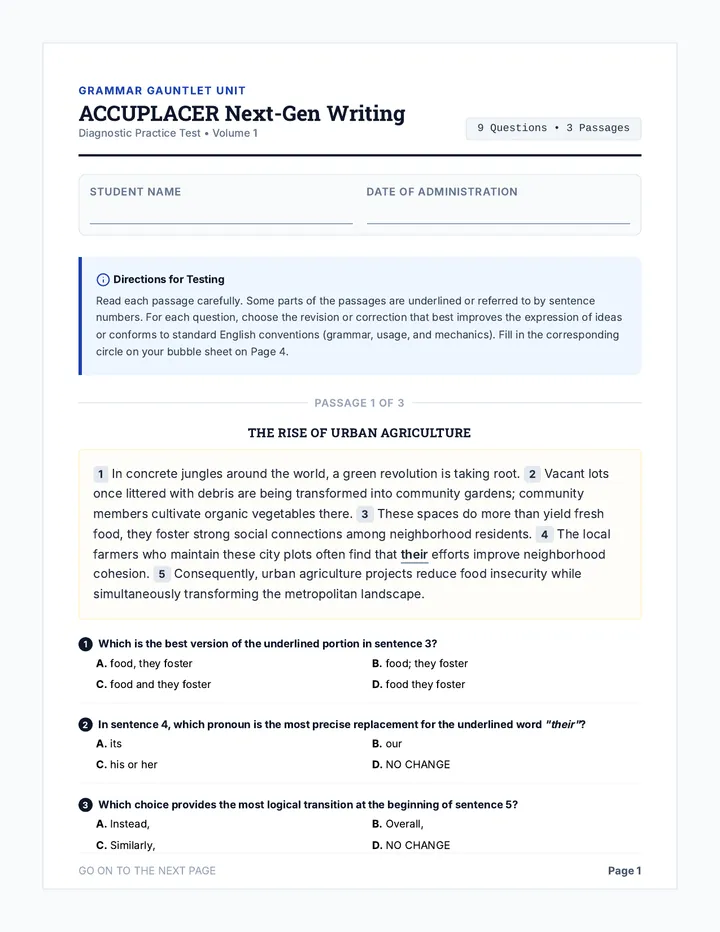 Grammar Gauntlet Practice Test