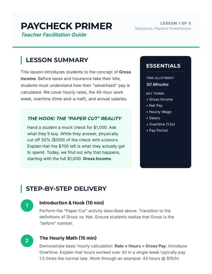 Paycheck Primer Teacher Guide