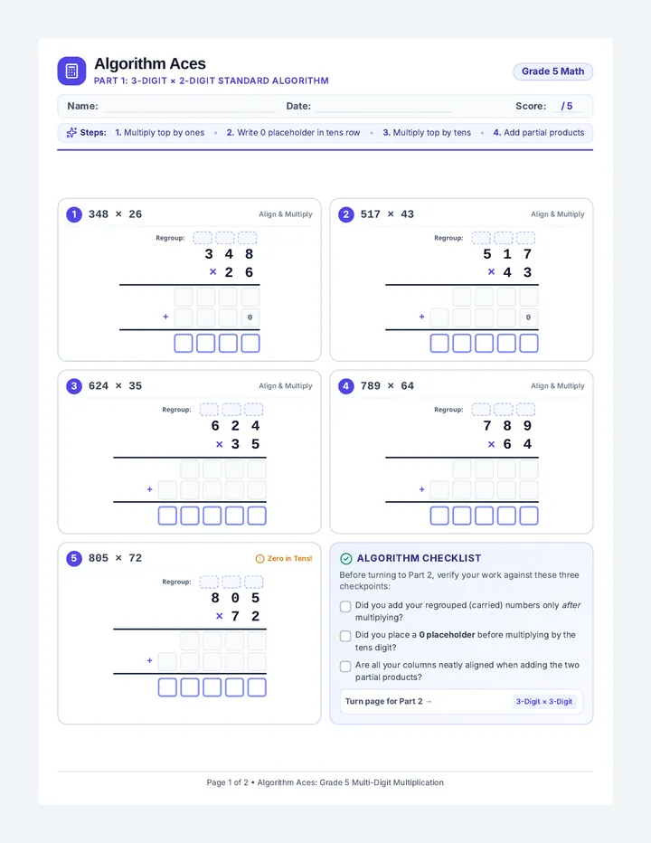 Algorithm Aces Worksheet