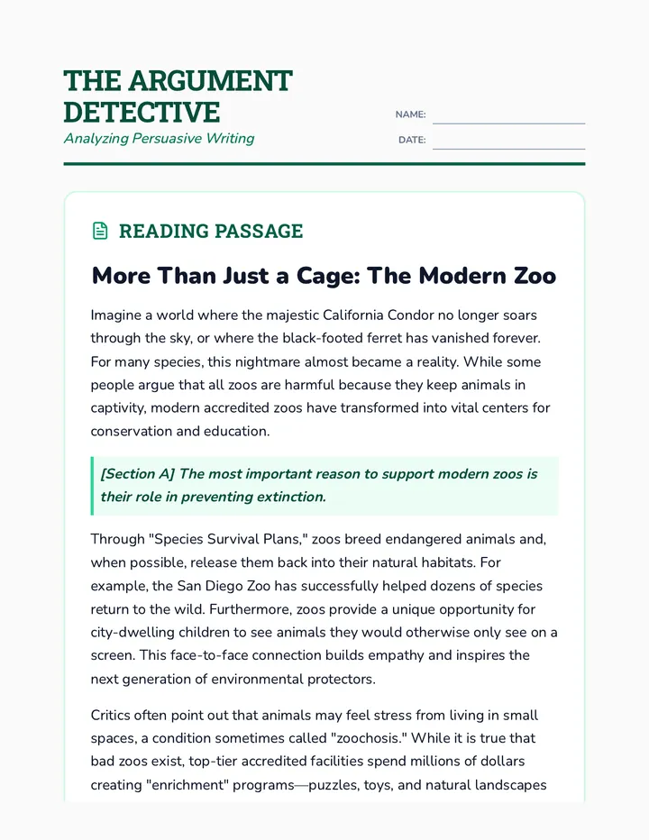 Zoo Persuasion Analysis Worksheet