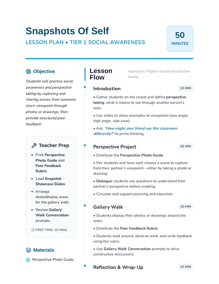 Snapshots Of Self Lesson Plan
