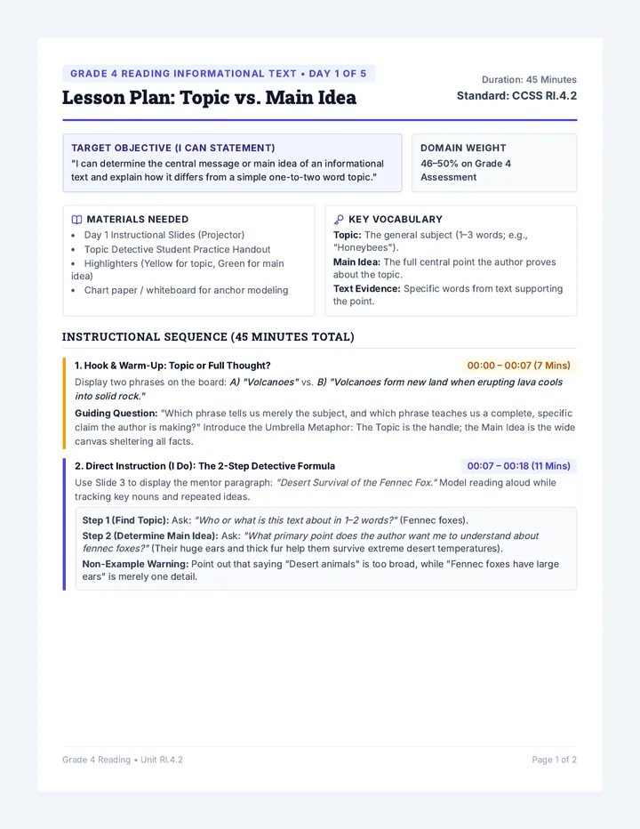 Day One Lesson Plan