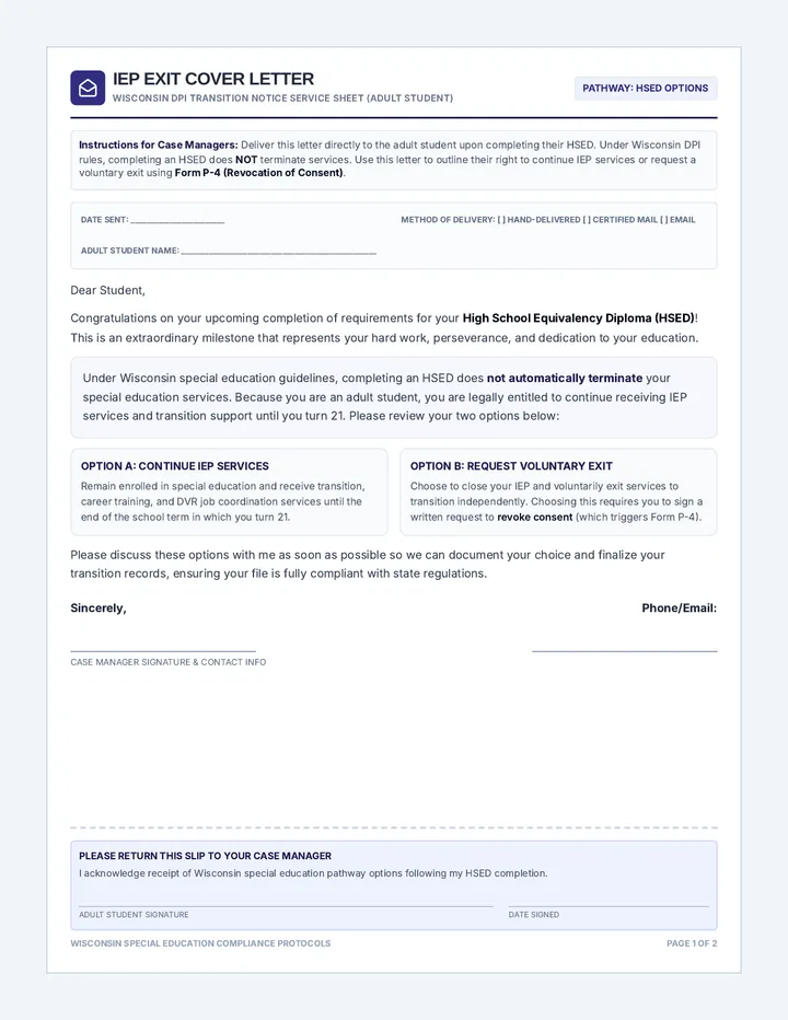 IEP Transition Adult Student Letters