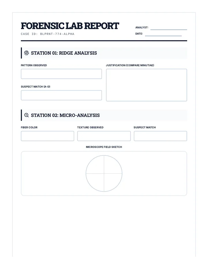 Forensic Lab Report Worksheet