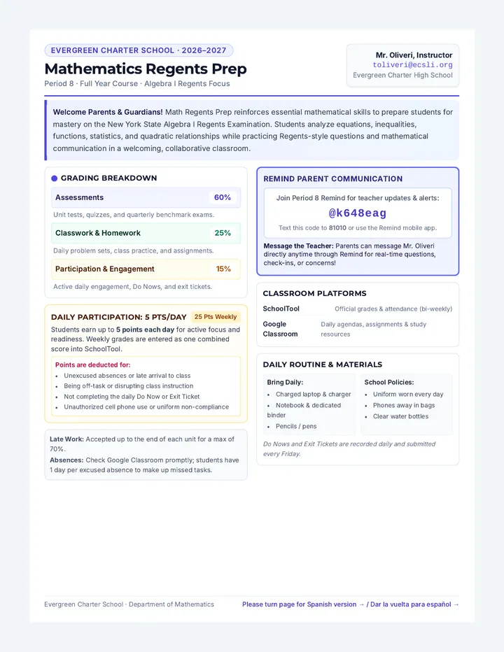 Math Regents Overview Handout