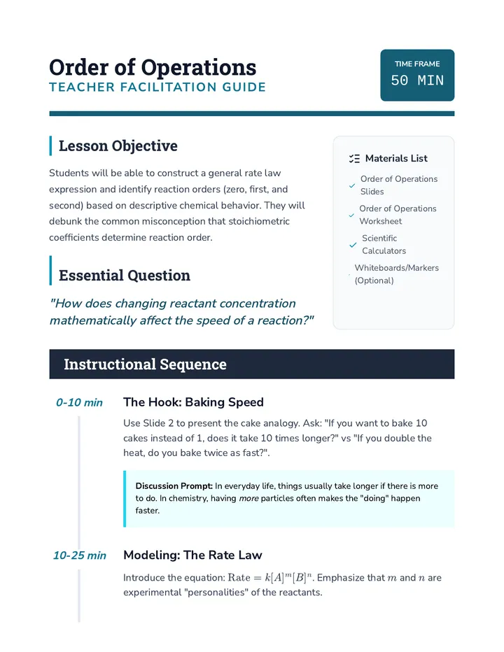 Order of Operations Teacher Guide
