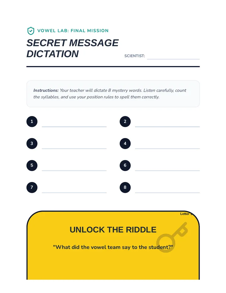 Secret Message Dictation Sheet