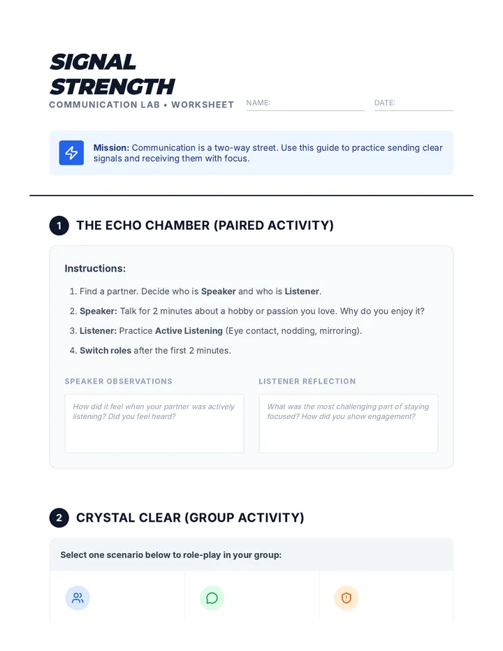 Signal Strength Worksheet