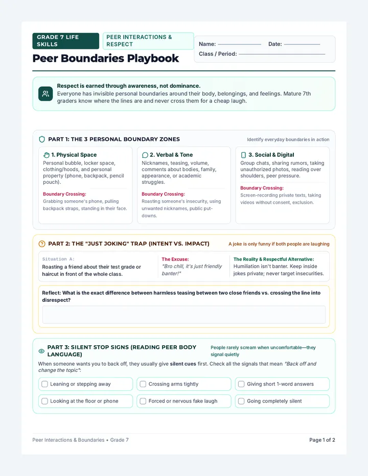 Peer Boundaries Playbook Worksheet
