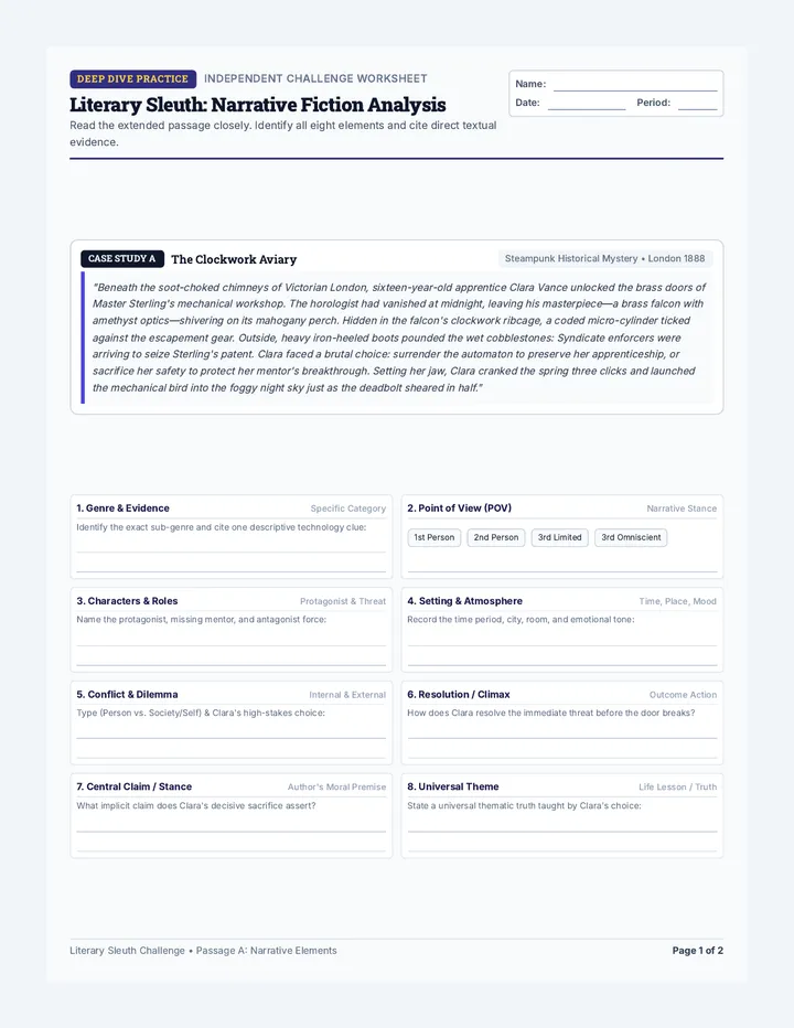 Story Sleuths Challenge Worksheet