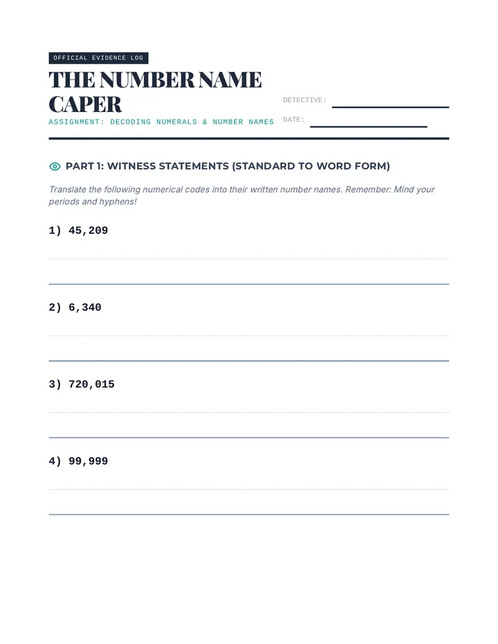 Number Name Caper Worksheet