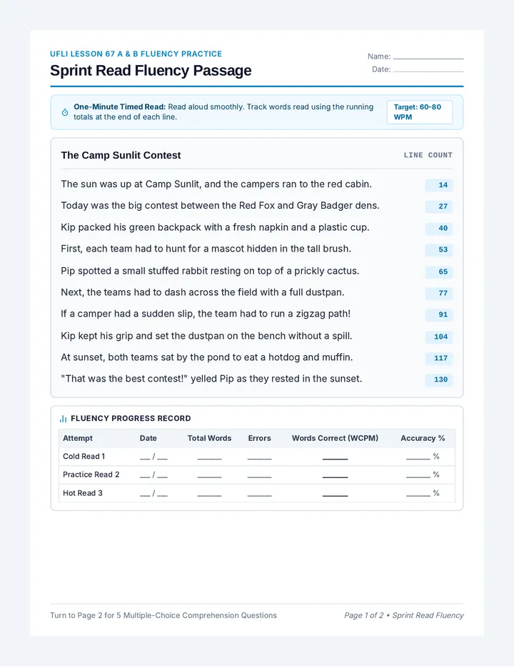 Sprint Read Fluency Passage