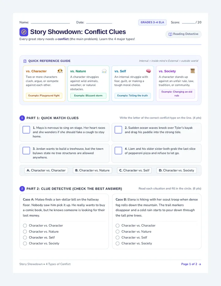 Conflict Clues Worksheet