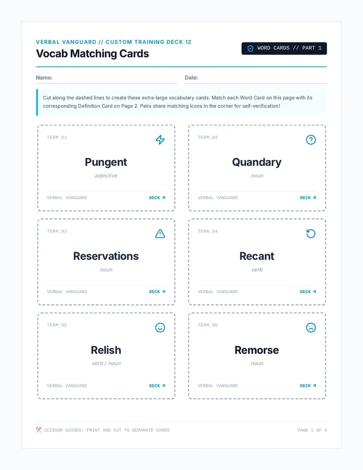 Vocab Matching Cards