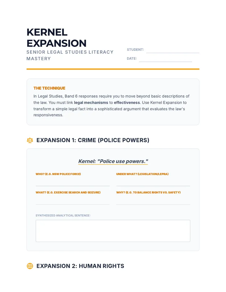 Legal Studies Kernel Expansion Worksheet