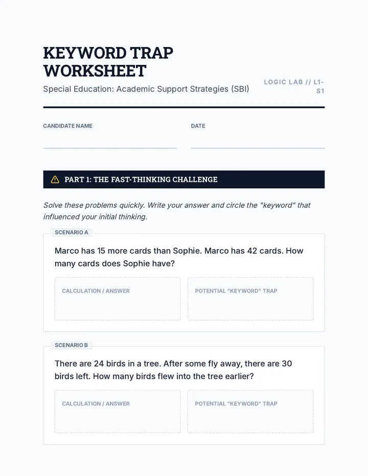 Keyword Trap Worksheet