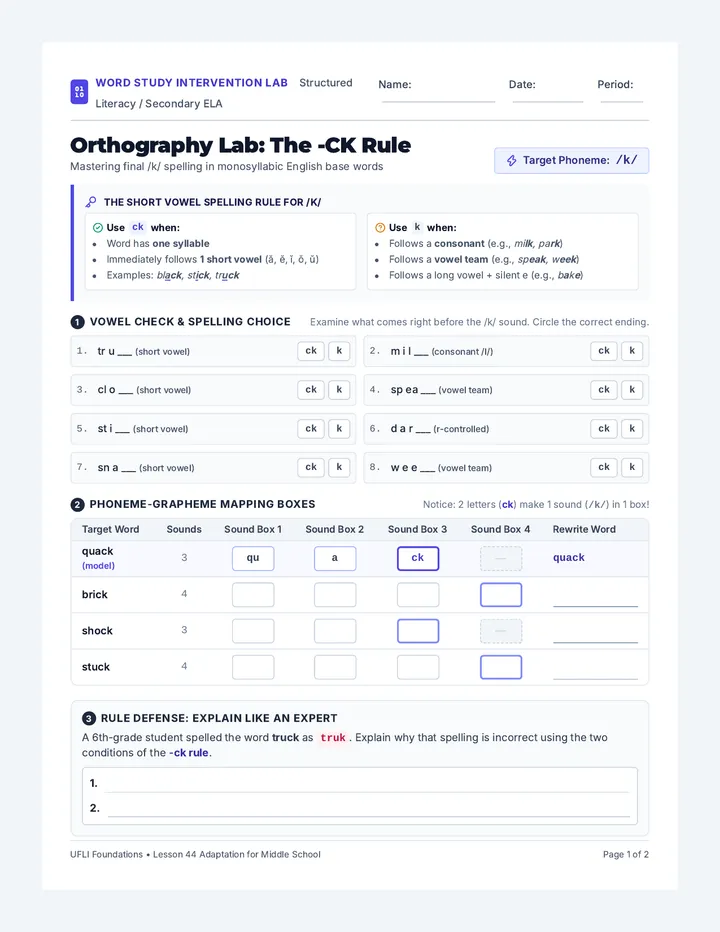 Spelling Lab Worksheet