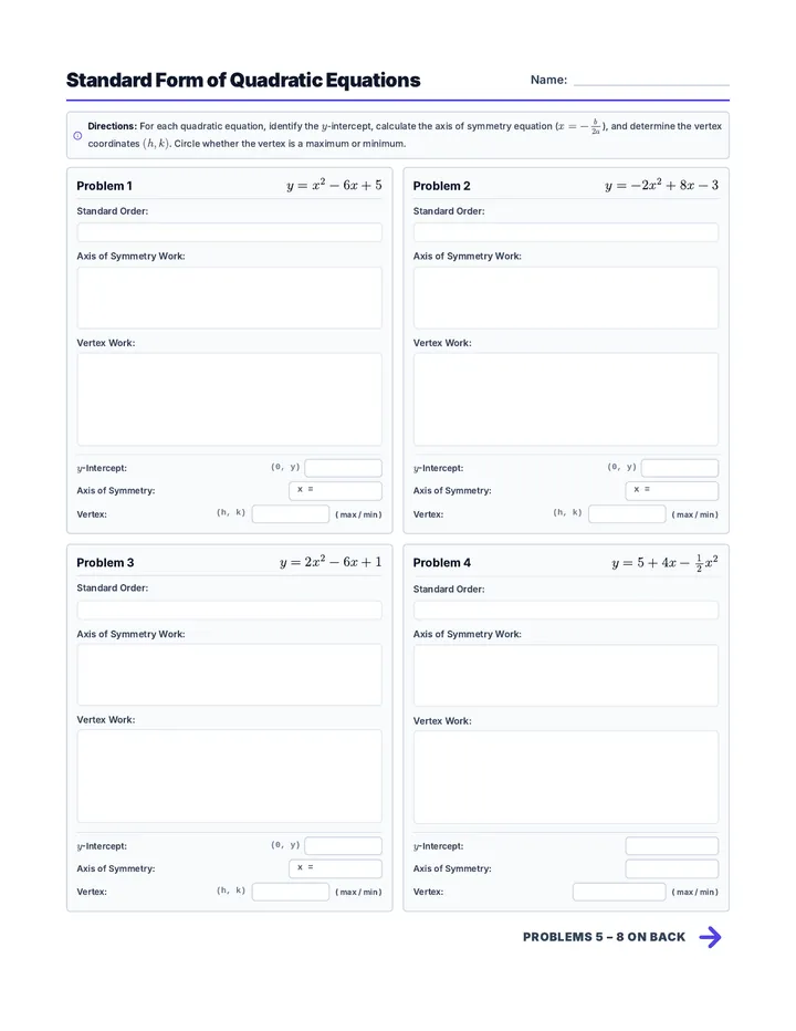 Standard Form Quadratic Practice