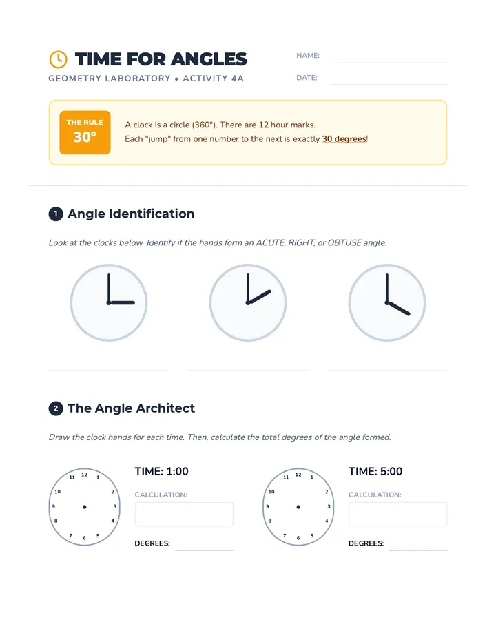 Time for Angles Worksheet