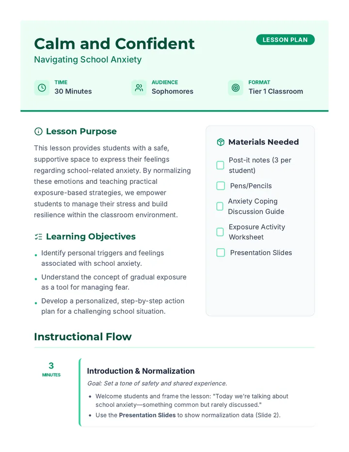 School Anxiety Lesson Plan