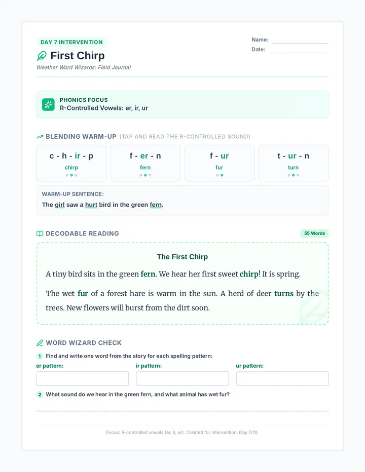 First Chirp Worksheet