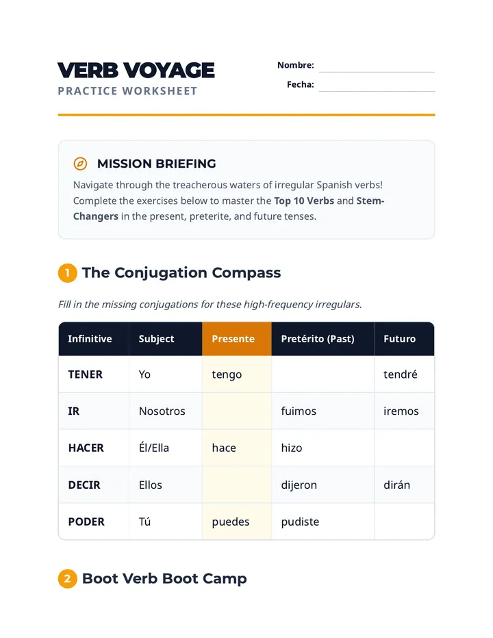 Verb Voyage Worksheet