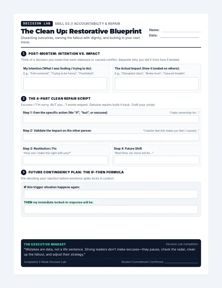 Clean Up Action Worksheet