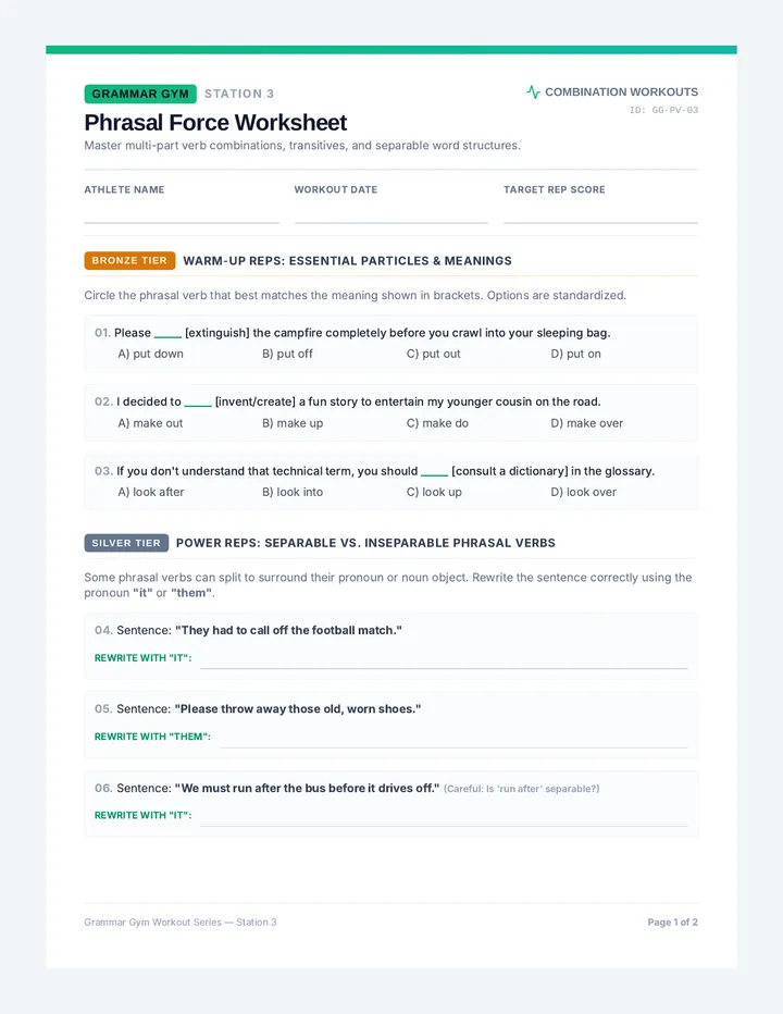 Phrasal Force Worksheet