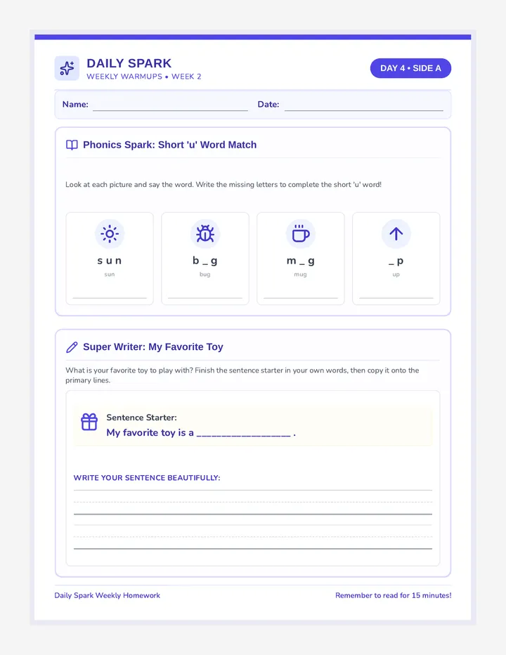 Daily Spark Day Four Worksheet