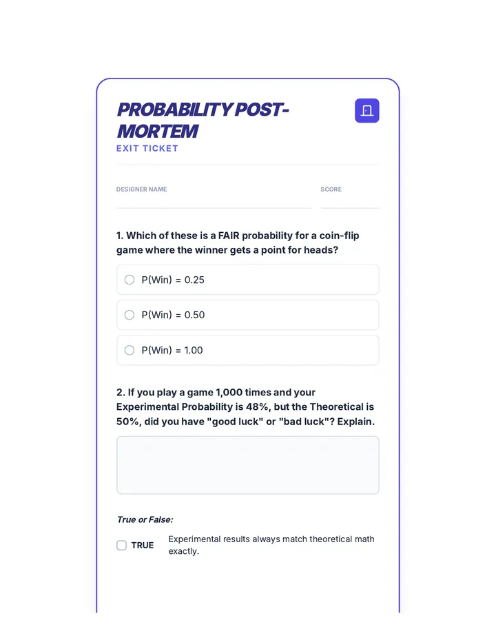 Probability Post Mortem Exit Ticket