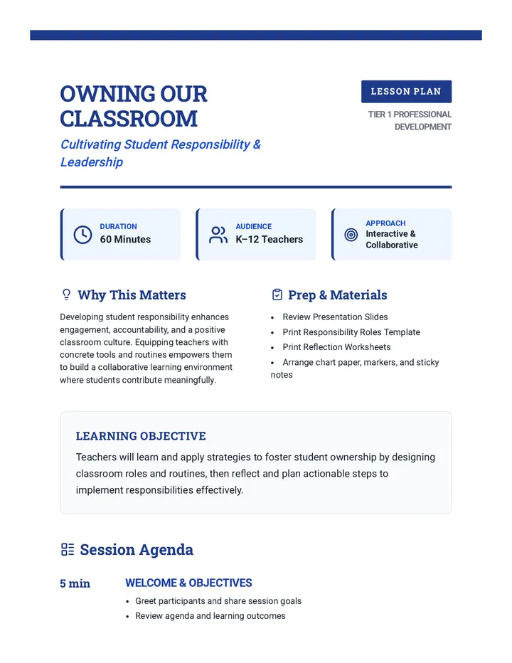 Owning Our Classroom Lesson Plan