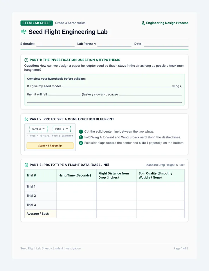 Seed Flight Lab Sheet