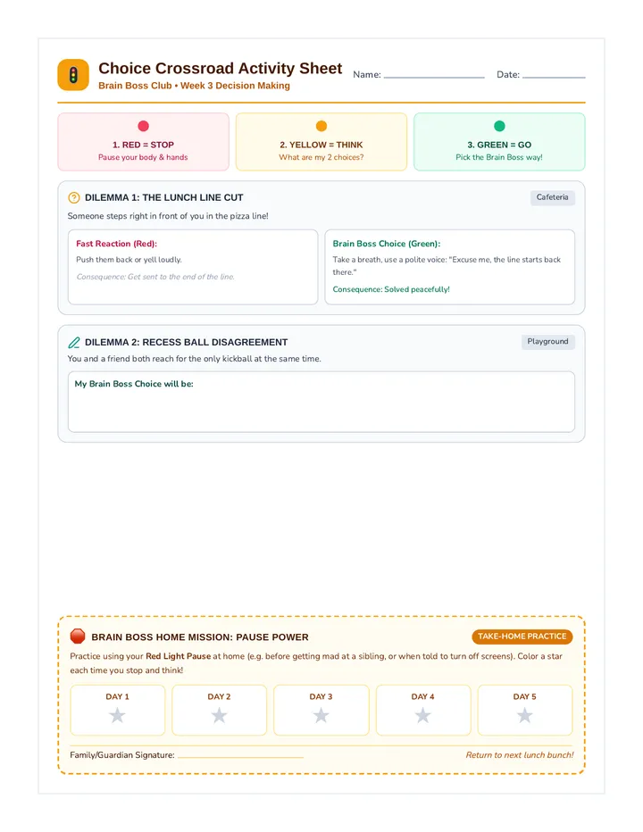 Choice Crossroad Activity Sheet